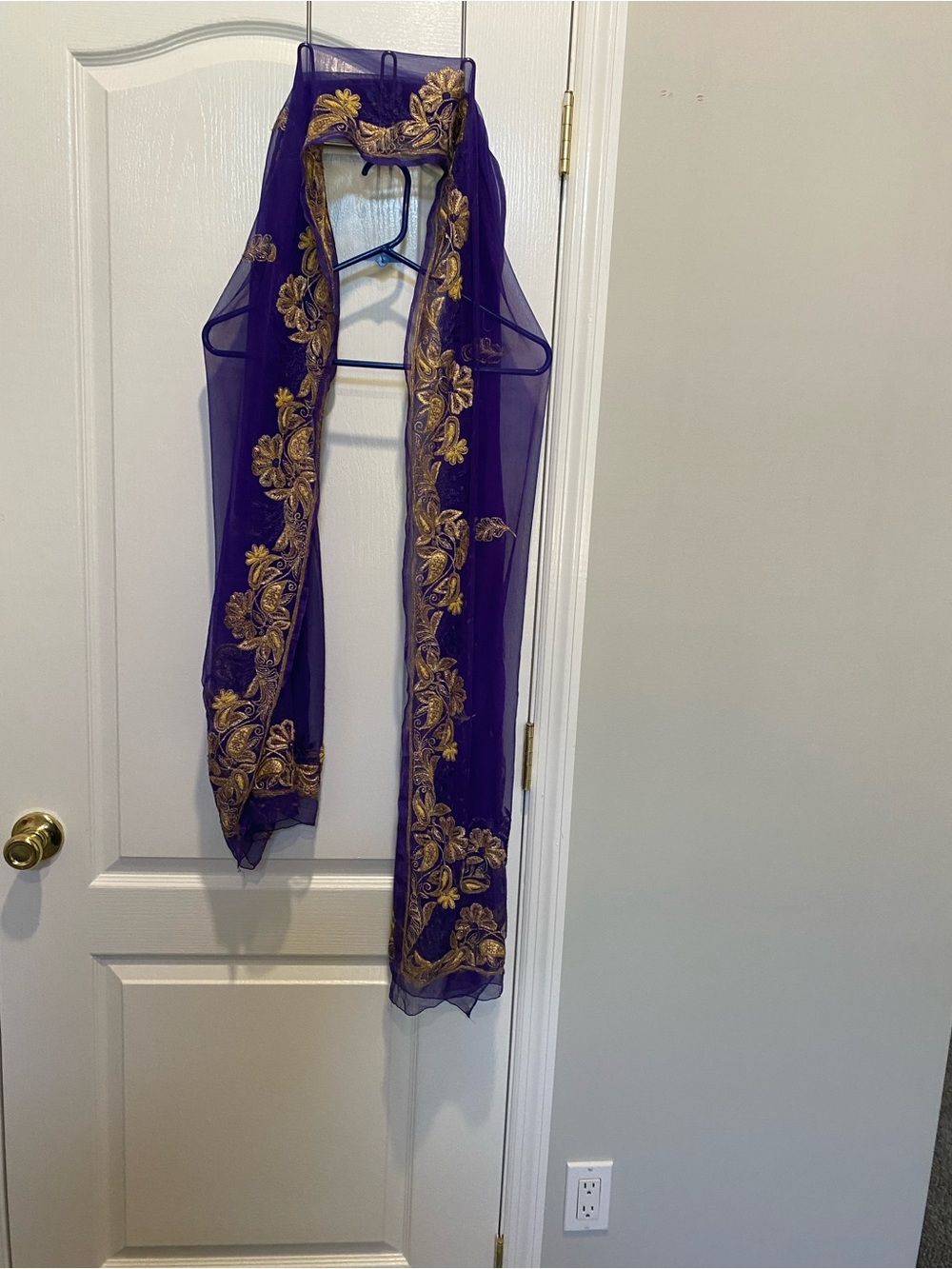 Purple and Gold Embroidered Sheer Scarf - Brand Unspecified - Picture 2 of 7